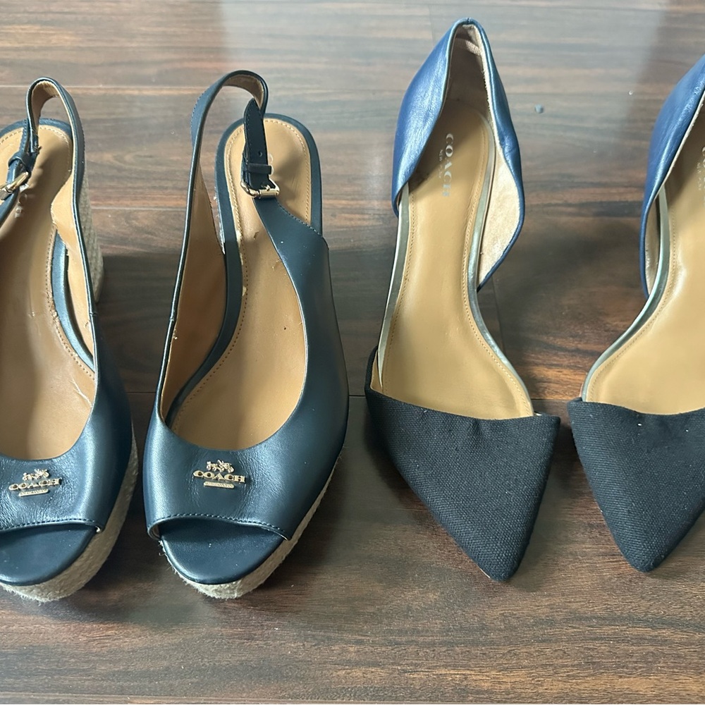 Coach Dark Blue Peep-Toe Slingback Heels